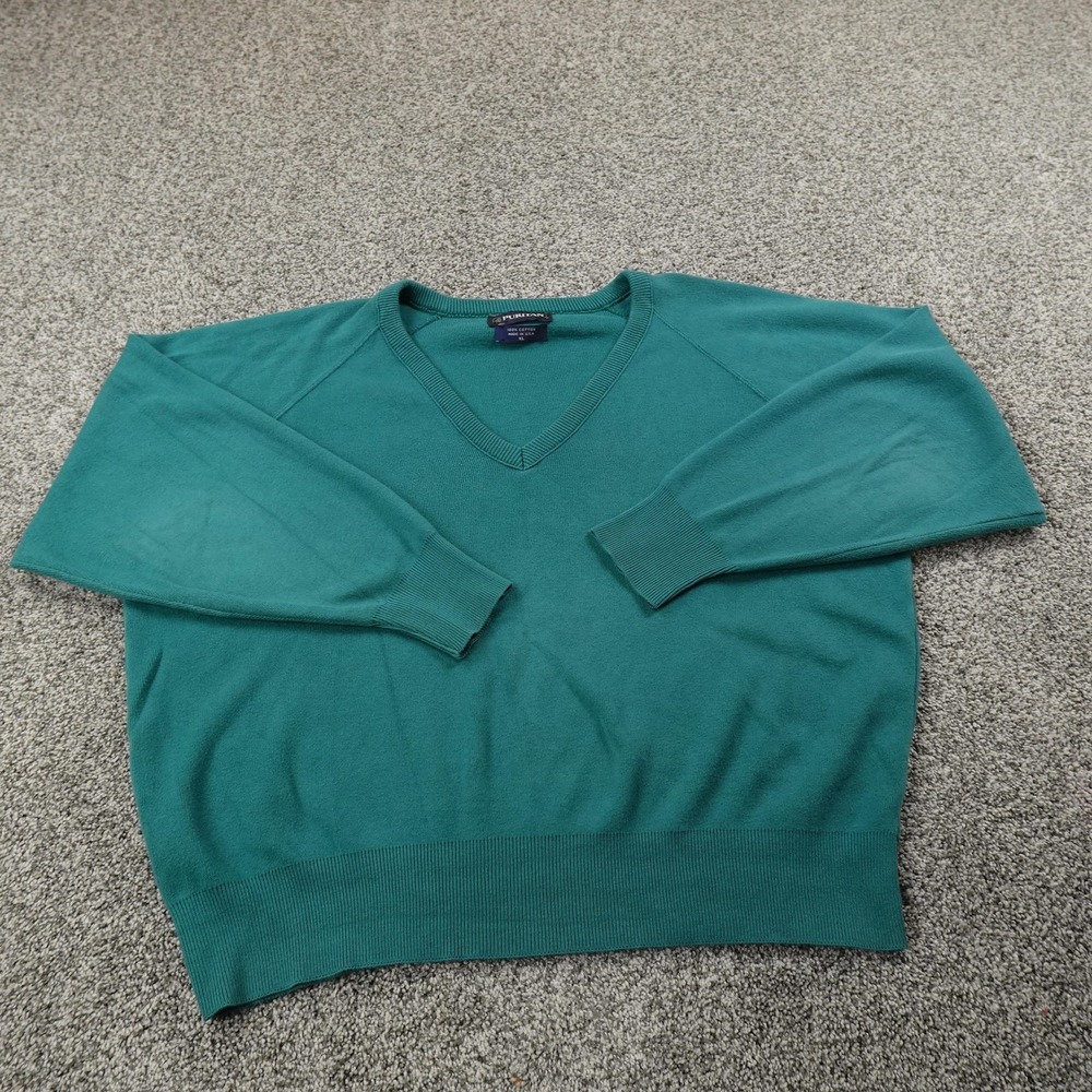 VTG Puritan Sweater Mens XL Green Blue Pullover V Neck Sweatshirt Grandpa‎ USA